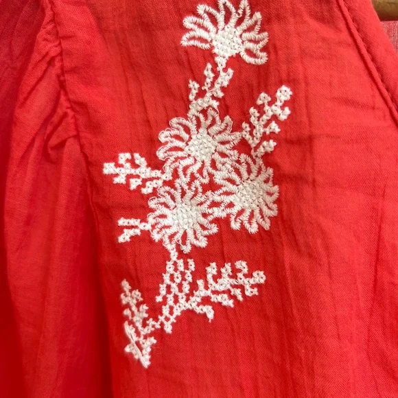 Old Navy Red/Pink V-Neck Embroidered Peplum Blouse - Picture 3 of 5